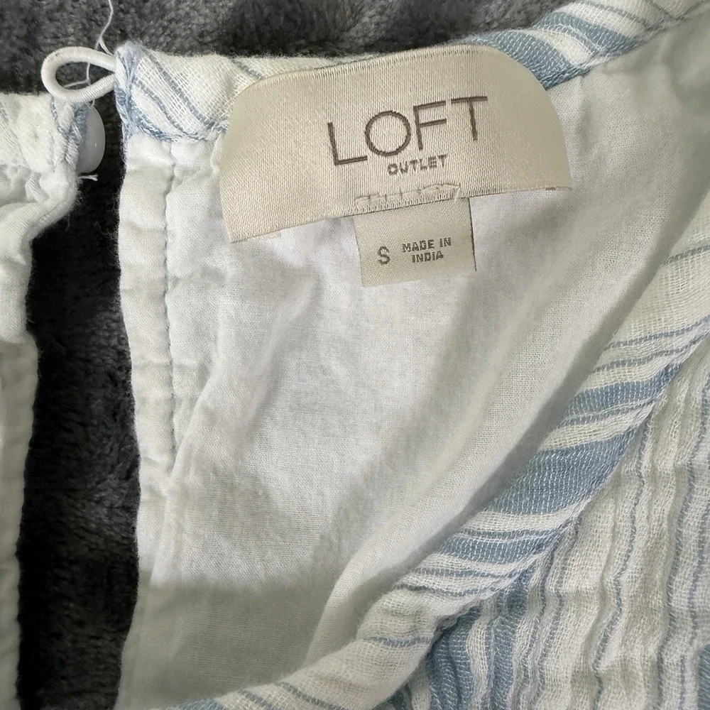 ANN TAYLOR  Maxi Dress Linen Striped Size S Coastal Blue White - Picture 7 of 8
